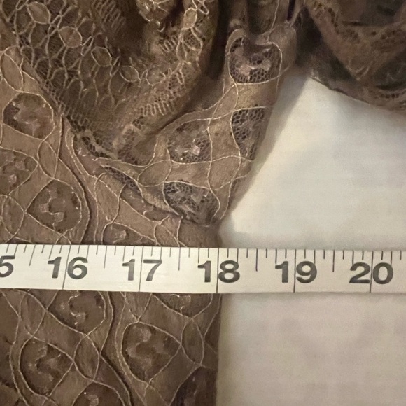 Pretty Angel Elegant Brown Silk Lace Top with White Feather Accents, size L - Picture 5 of 9